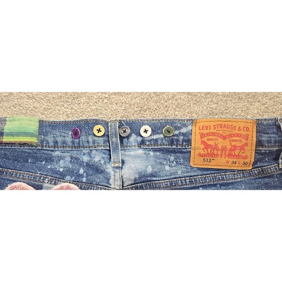 OOAK Magnolia Boho Reworked Levi Jeans Upcycle Boyfriend Indie Cat Adjusts 26-32 - Picture 16 of 16